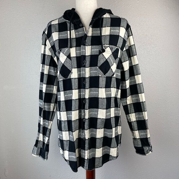 Union Bay Button Down Plaid Flannel Hoodie Size M EUC - Picture 1 of 8